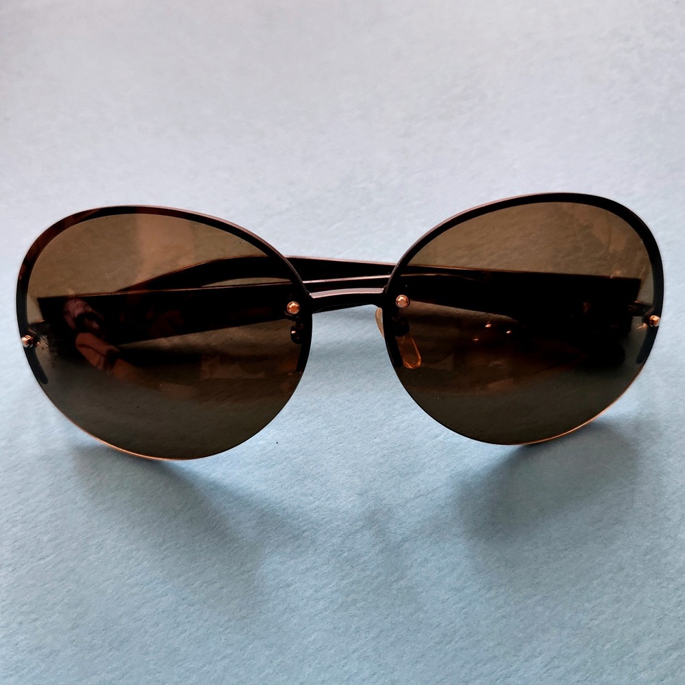 Y2K Vintage Givenchy Rimless Sunglasses Brown Oversized Round Shades SGV 183 - Picture 2 of 8